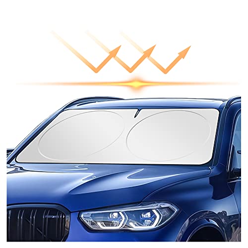 Foldable Sunshade for Car Windshield with Mirrors Cut-Out Design,99% UV Heat Shield Reflector Automotive Glass Cover,Keeps Cool for Car,Truck,SUV Interior (L(63''x33.5''))