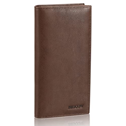 HISCOW Bifold Long Wallet with 15 Credit Card Slots - Italian Calfskin (Aniline Leather Coffee)