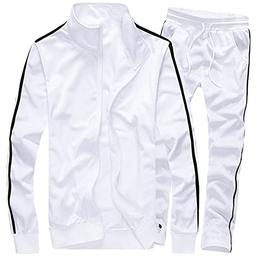 MACHLAB Men's Activewear Full Zip Warm Tracksuit Sports Set Casual Sweat Suit White L