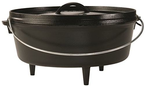 Lodge 6 Quart Pre-Seasoned Cast Iron Camp Dutch Oven with Lid - Dual Handles - Use in the Oven, on the Stove, on the Grill or over the Campfire - Black