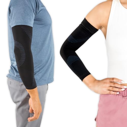 Vive Arm Compression Sleeve - Elbow Support Brace With UV Protection - Cooling Wrap For Pain - Black Sports Fit For Fishing, Cycling, Tennis - Arthritis, Tendonitis Relief