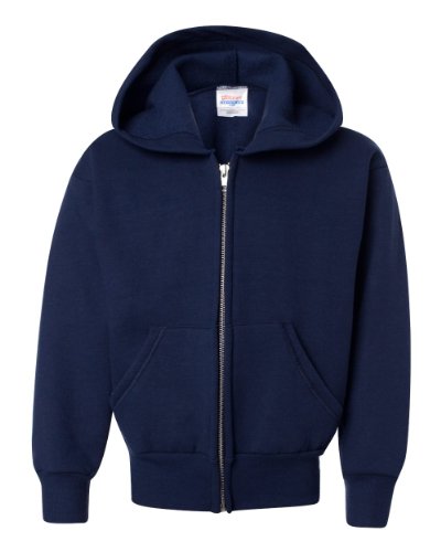 Hanes Boys' EcoSmart Full Zip Hooded Jacket, Navy, Medium