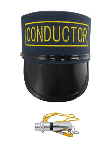 Nicky Bigs Novelties Adult Deluxe Navy Train Conductor Hat - Locomotive Engineer Cap - Costume Accessory, Navy Blue Gold, One Size