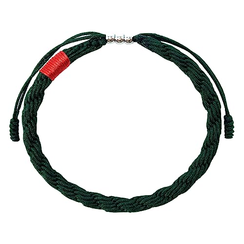 LAMIBEE Green Lucky and Protection Bracelet for Men and Women, Hand Braided Rope Thread, Surfer Bracelet, Wrist Wrap Bracelet, Come with Inspirational Card, String Rope Bracelet for Him Her, Women Men, Boy, Girl, Teenage (Dark Pine)