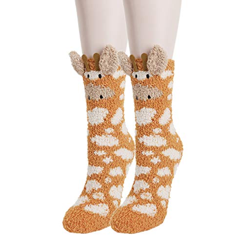 Benefeet Sox Cute Giraffe Fuzzy Fluffy Socks for Women Girl Funny Cozy 3D Animal Soft Socks Kawaii Cartoon Giraffe Fuzzy Slipper Socks Thick Winter Warm Sleeping Sock Plush Comfy Socks Giraffe Gifts