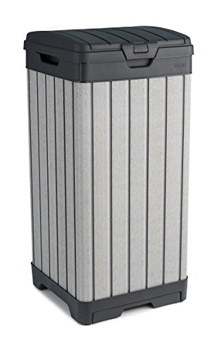 Keter Rockford Resin 38 Gallon Trash Can with Lid and Drip Tray for Easy Cleaning - Perfect for Patios, Kitchens, and Outdoor Entertaining