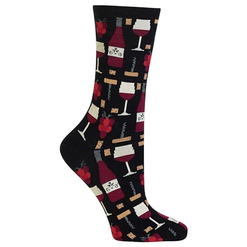 Hot Sox Women's Fun Cocktail Drinks Crew Socks-1 Pair Pack-Happy Hour Cool & Funny Gifts, Wine (Black), Shoe Size: 4-10