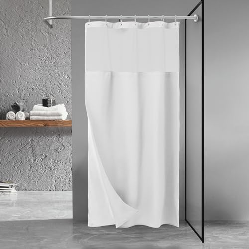 N&Y HOME Stall Waffle Weave Shower Curtain with Snap-in Fabric Liner & Hooks Set - 36' x 72' Small Shower Stall Size, Hotel Style & Mesh Top Window, Machine Washable - 36x72, White