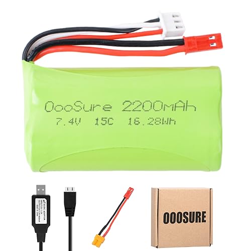 OooSure 2200mAh 7.4V 15C Liion Battery with JST/XT30 Plug Fits HUANQI HQ957 948 848 MJX F45 T23 RC Car Double Horse 9118 9101 9053 RC Helicopter