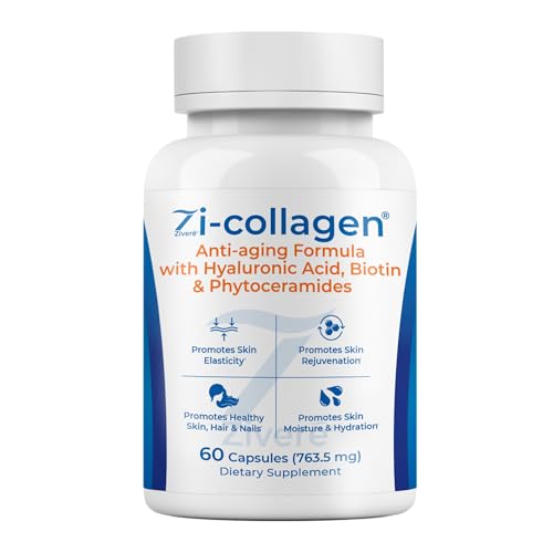 Zi Collagen Advanced Anti-Aging Formula: Hydrolyzed Marine Collagen Capsules with Phytoceramides, Hyaluronic Acid & Biotin - Hair, Skin & Nails Rejuvenation Supplement - Multivitamin for Men & Women