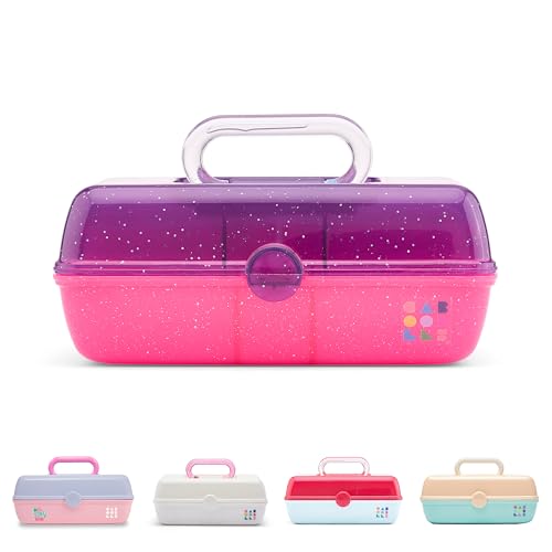 Caboodles Pretty in Petite Makeup Box, Two-Tone Purple Sparkle on Pink Sparkle, Hard Plastic Organizer Box, 2 Swivel Trays, Fashion Mirror, Secure Latch for Safe Travel