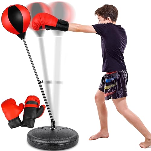 Height Adjustable Punching Bag Set for Kids Ages 3-8+ with Boxing Gloves, Ideal Birthday or Christmas Gift