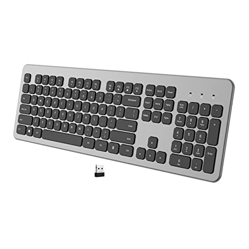 BRJEC Wireless Keyboard,Quiet 2.4Ghz Computer Keyboard, Slim 104 Keys Full Size PC Keyboard with Metal-Texture Panel,Enlarged Indicator,Numeric Keypad for Laptop,Desktop,Surface,Chromebook,Notebook