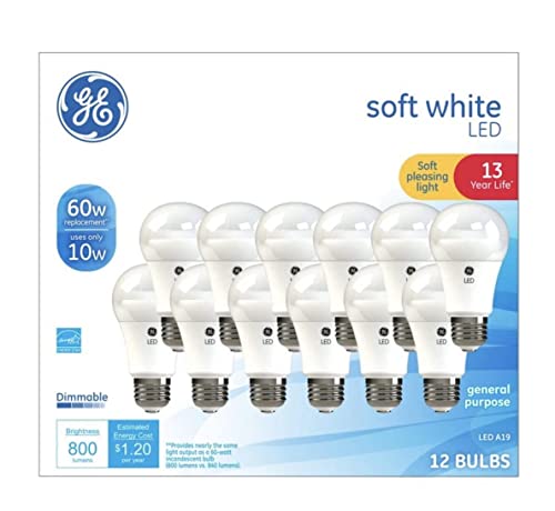 GE Soft White 60 Watt Replacement LED Light Bulbs, General Purpose, Dimmable Light Bulbs (Soft White, 12 Pack) (12)