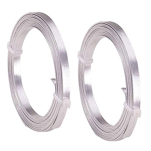 Flat Aluminum Wire Nose Wire for Mask Bendable Flat Wire for Crafts 5mm Metal Strips for DIY Jewelry Making Bezel Sculpting Armature 18Gauge 6.5Feet/Roll 2Rolls (5mm Wide, Silver, 2)
