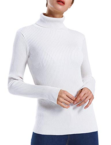 ninovino Women's Turtleneck Ribbed Long Sleeve Stretchy Sweater Ivory-S