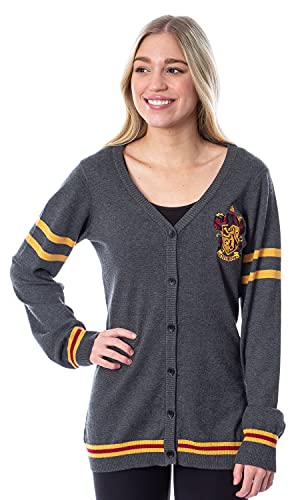 Harry Potter Womens Gryffindor House Open Front Cardigan Juniors Knit Sweater (Large)