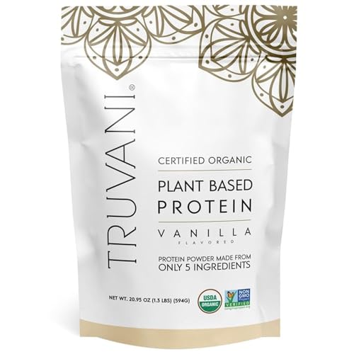 Truvani Organic Vegan Protein Powder, Organic Pea Protein Powder, Vegan, Non GMO, Gluten/Diary Free, Vanilla, 20.9oz (1pk, 20 Servings)