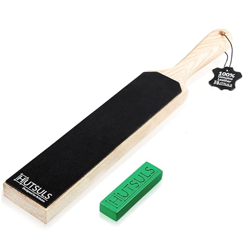Hutsuls Double Sided Strop Paddle - Get Razor-Sharp Edges with Knife Strop Kit, Easy to Use Quality Leather Strop Sharpener with Ergonomic Handle & Leather Honing Strop Step-by-Step Guide is Included