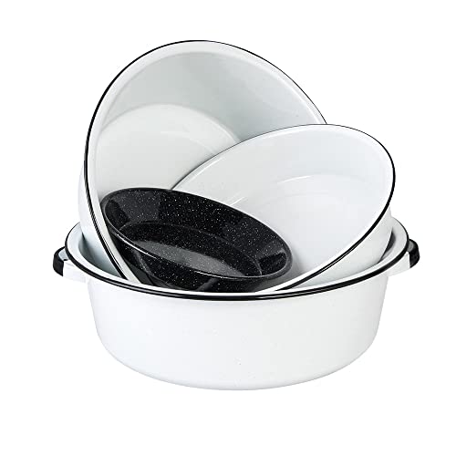 Granite Ware Multiuse Enamelware Dish Pan Stackable Set with Pie Pan (Speckled White) All Purpose Canning, Bakeware, Canning bowls, Dishwasher Safe. Easy to Clean