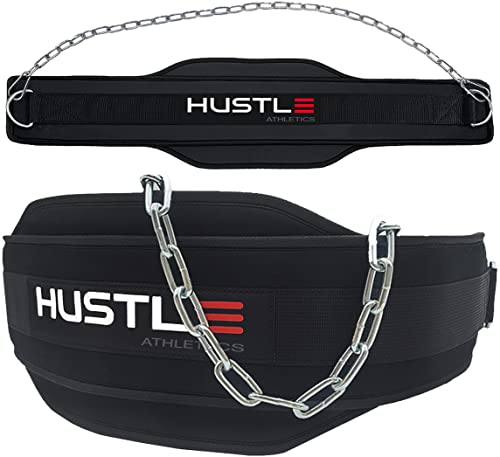 Hustle Athletics Dip Belt For Weightlifting - Weighted Pull Up and Squat Belt with Ergonomic Padding & Heavy Duty Steel Chain - Weight Dipping Belt For Pullups Dips & Squats For Men And Women
