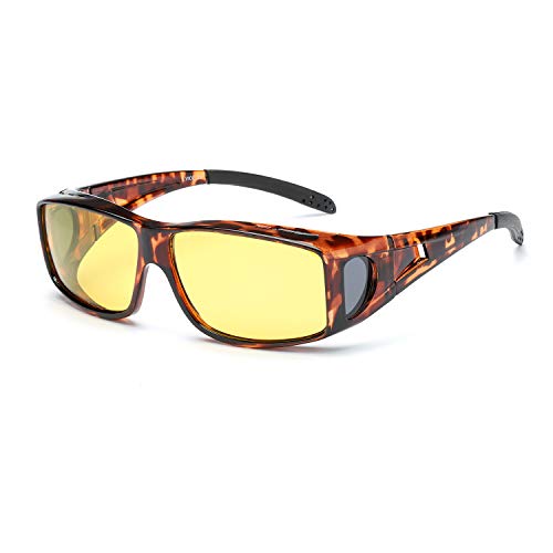 LVIOE Wrap Around Night-Vision Glasses, Fit Over Prescription Glasses with Polarized Yellow Lens Night-Driving Glasses