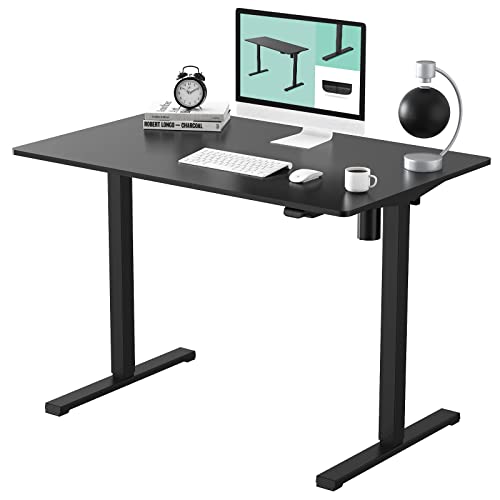 FLEXISPOT Standing Desk Electric Height Adjustable Desk 48 x 24 Inches Sit Stand Desk Home Office Desk Whole-Piece Desk Board (Black Frame + 48 in Black Top)