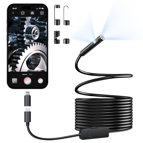 [Dual-Lens] Endoscope Camera with Light, 1920P HD Borescope with 8+1 Adjustable LED Lights, IP67 Waterproof 16.5FT Semi-Rigid Snake Cord Inspection Camera for iPhone, iPad and Android Phone (Type C)