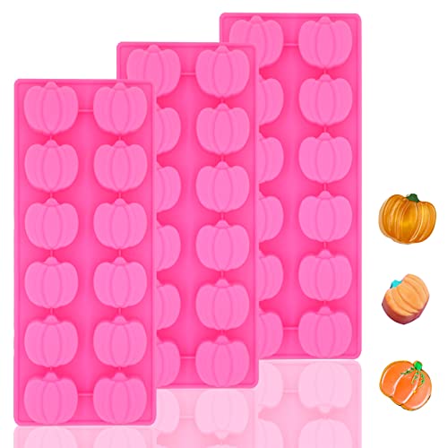 Thanksgiving Molds 3Pcs Pumpkin Silicone Mold Nonstick 3D Silicone Pumpkin Mold Mini Pumpkin Candy Mold for Making Thanksgiving Candy, Gummies, Chocolate, Cake, Jelly, Cookies (Pink)