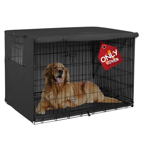 Explore Land 42 inches Dog Crate Cover - Durable Polyester Pet Kennel Cover Universal Fit for Wire Dog Crate (Black)