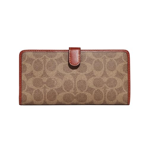 Coach Coated Canvas Signature Skinny Wallet, Tan/Rust