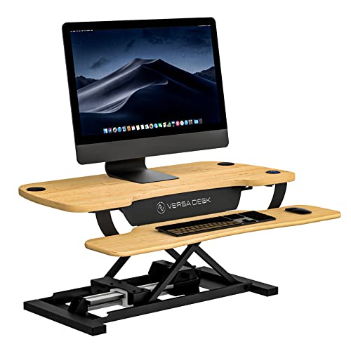 VERSADESK Electric Standing Desk Converter, PowerPro Height Adjustable Desk, Sit to Stand Desk Riser with Keyboard Tray, Push-Button Control Switch with USB Charging Port, 36 X 24 Inches, Maple