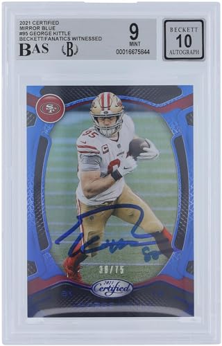 George Kittle San Francisco 49ers Autographed 2021 Panini Certified Mirror Blue #95#/75 Beckett Fanatics Witnessed Authenticated 9/10 Card - NFL Autographed Football Cards