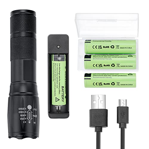 MUSIBEAUTY Universal Charger 18650 Battery with Handheld Flashlight, Rechargeable Battery for Doorbells, Flashlights, Headlamps, Cameras, Toys and Remote Controls