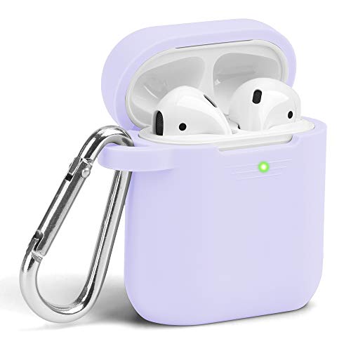 GMYLE Airpods Case Cover with Keychain, [Front LED Visible] Silicone Full Protective Wireless Charging Airpods Case Cover Skin Accessories kit Set Compatible for Apple AirPods 2 & 1 – Lavender Purple