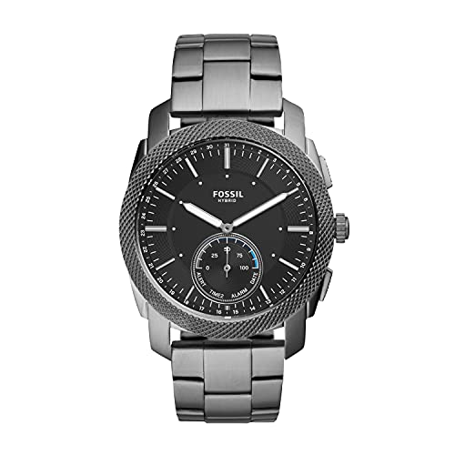 Fossil Men's 45mm Machine Stainless Steel Hybrid Smart Watch, Color: Smoke (Model: FTW1166)