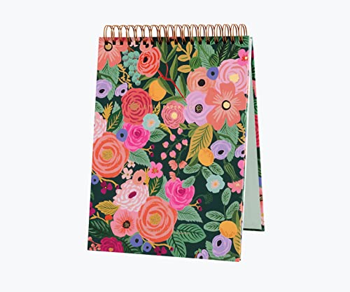 RIFLE PAPER CO. Garden Party Desktop Weekly Planner, 52 Undated Pages Printed Front and Back, Metallic Gold Foil and Spiral Bound, Printed in Full Color and Foil Stamped