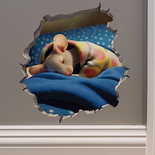 Sleeping Mouse in Mouse Hole Decal - Mouse Hole 3D Wall Sticker