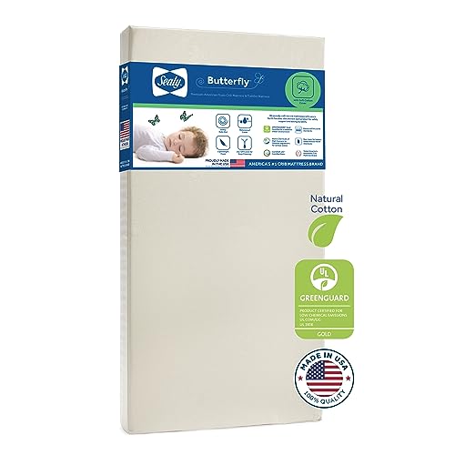 Sealy Butterfly Breathable Cotton Non-Toxic Waterproof Premium Foam Baby Crib Mattress & Toddler Bed Mattress, Waterproof Crib Mattress, American Foam GREENGUARD GOLD Certified, Made in USA, 52'x28'
