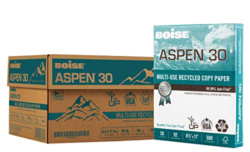 Boise Paper 30% Recycled Multi-Use Copy Paper, 8.5' x 11' Letter, 92 Bright White, 20 lb, 10 Ream Carton (5,000 Sheets)