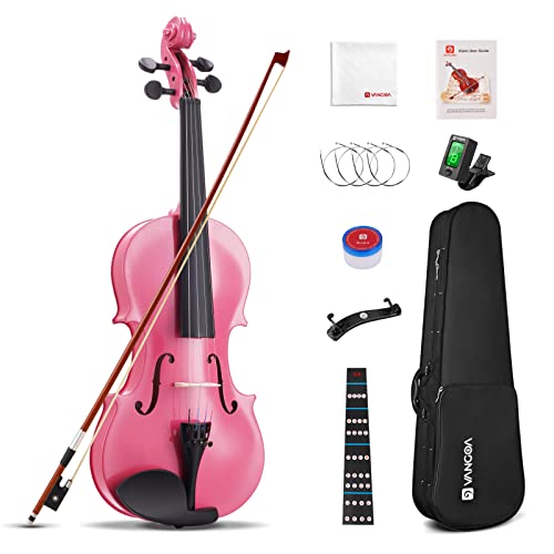 Vangoa Pink Violin Set, 4/4 Full Size Acoustic Violin Fiddle for Beginners Adults Violin Starter Kit with Hard Case, Rosin, Shoulder Rest, Violin Bow, Extra Strings