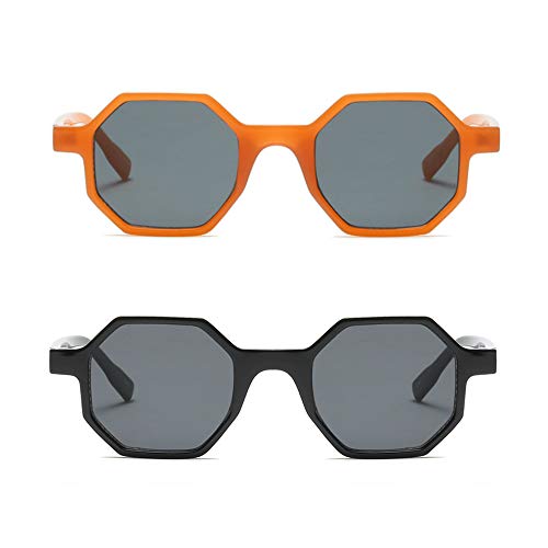 Freckles Mark Retro Hexagon Sunglasses for Men Women Vintage Small Square Glasses (Black + Orange)