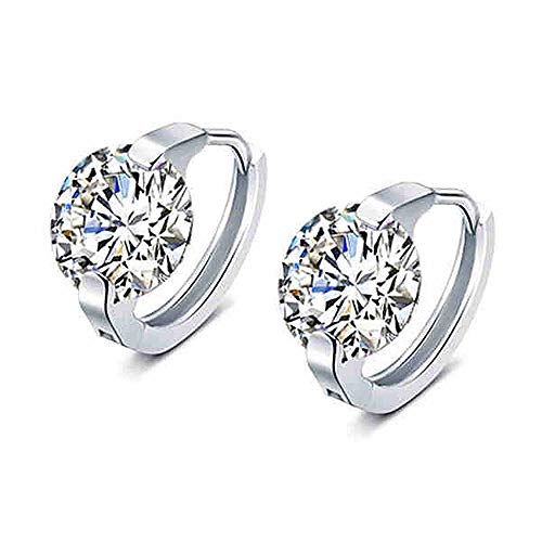 Crystal Tiny Small Hoop Earrings Sterling Silver Cartilage Sleeper Round Huggies Hoops 10mm for Women Girls (Round)