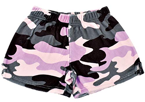 iscream Big Girls Bold Print Silky Soft Plush Shorts - Orchid Dusk Camo, Small (6/8)