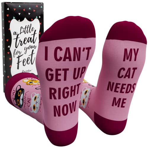Cavertin Women's Novelty Socks with Gift Box Cat Lover Dog Mom Book Lover Cat Mom Llama Unicorn Sloth Corgi (Cat Mom)