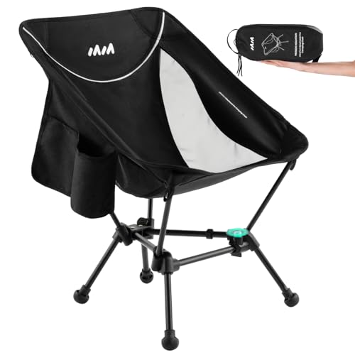 Mission Mountain UltraPort 1-CinchLock Compact Camping Chair, Lightweight Camp Chair, Backpacking Portable Chair for Camping, Hiking, Anti-Sinking, One-Click Setup, U-Shaped Arc Design - Black