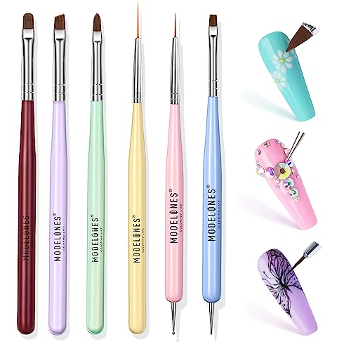Modelones Nail Art Brush Set, Nail Art Tools with Nail Polish Brush, Nail Extension Gel Brush, Nail Liner Brush, Builder Nail Gel Brush, Nail Carved Brush, and Nail Dotting Pen for Salon at Home DIY