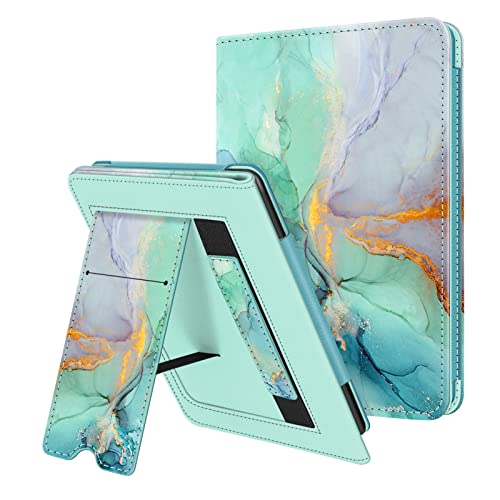 Fintie Stand Case for 6.8' Kindle Paperwhite (11th Generation-2021) and Kindle Paperwhite Signature Edition - Premium PU Leather Sleeve Cover with Card Slot and Hand Strap, Emerald Marble