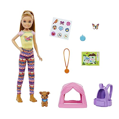 Barbie It Takes Two Camping Playset with Stacie Doll (~9 in), Puppy, Pet Tent, Pet Carrier, Sticker Sheet & Camping Accessories, For 3 to 7 Year Olds