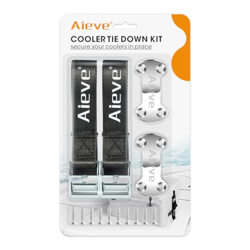 Aieve Cooler Tie Down Straps Kit - Ice Chest Lock Bracket - Cooler Accessories Secure for YETI Cooler RTIC Coolers